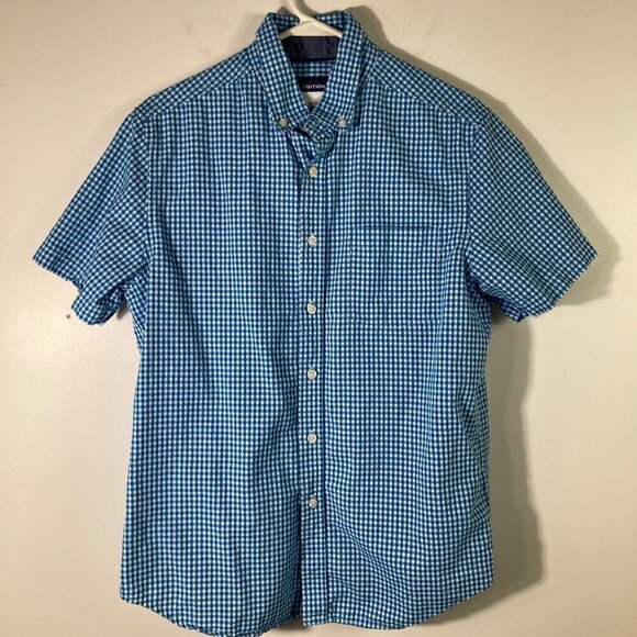 Mens Basic Editions Short Sleeve Button Gingham Shirt Blue White Cotton M - Picture 1 of 4